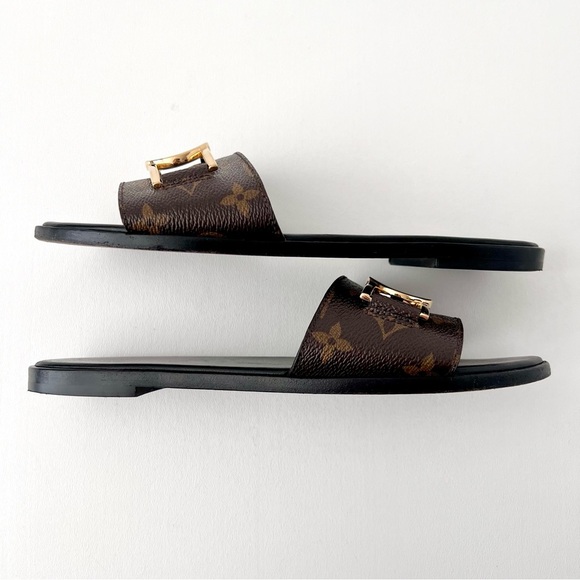 LOUIS VUITTON | LV Monogram Gold Lock It Flat Mule Sandals Slides EU 38 - Picture 9 of 11